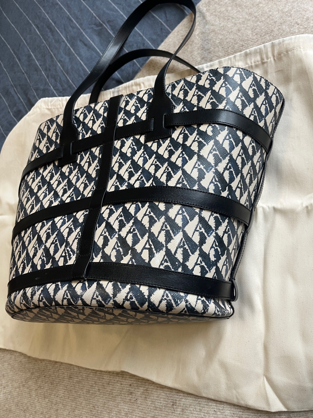 Altuzarra Navy and Cream Park Place Large Tote with Leather Straps - Picture 11 of 13